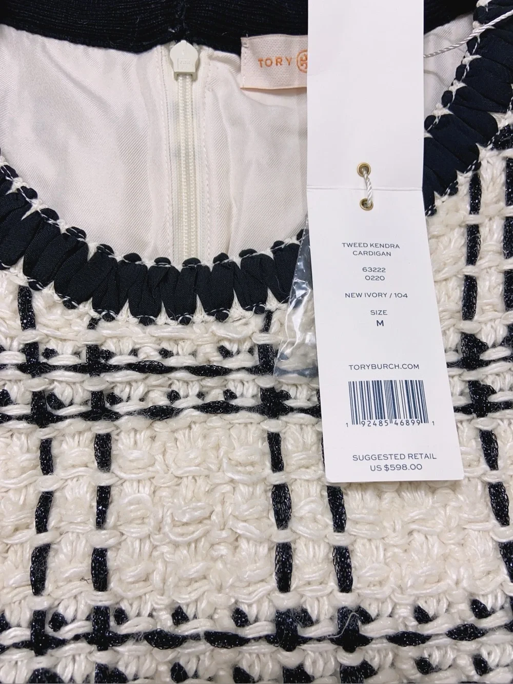 NWT $598 Tory Burch Sleeveless Tweed Shift Dress in Ivory and Black